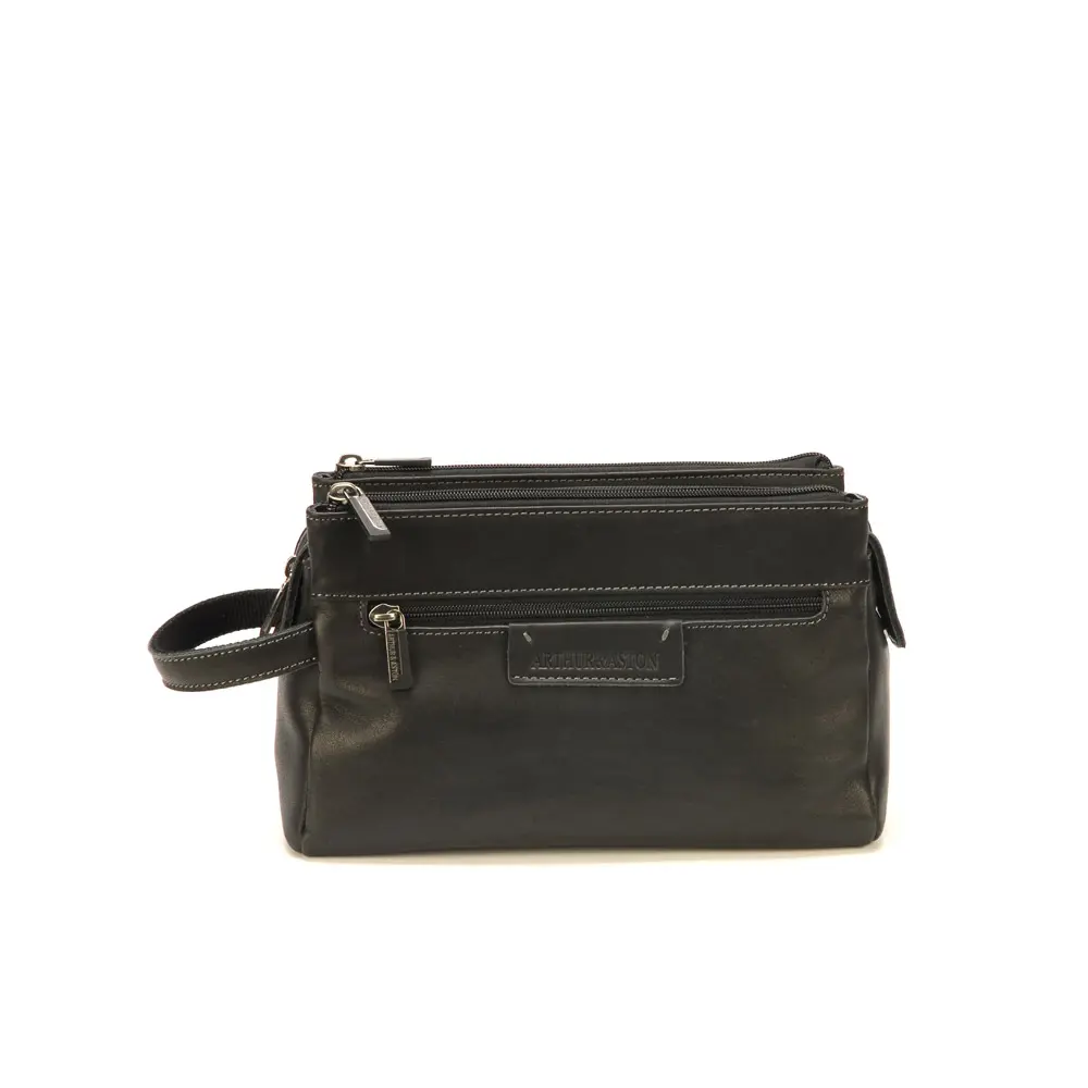 [2028-21-NOIR] Trousse de toilette en cuir Arthur & Aston