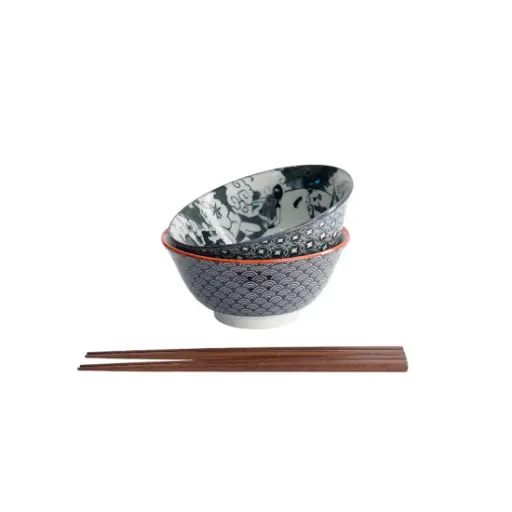 [33604] Asakusa Tayo Bowl Giftset 2p with chopsticks